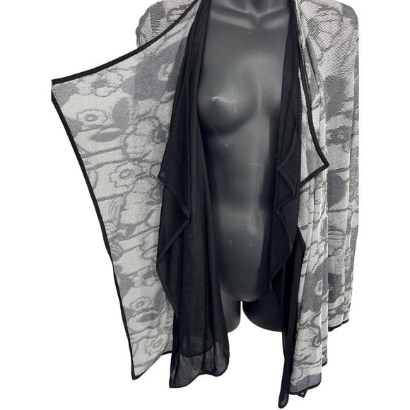 Lafayette 148 New York Floral Pattern Draped Open Front Cardigan Jacket Gray & B - Picture 3 of 9